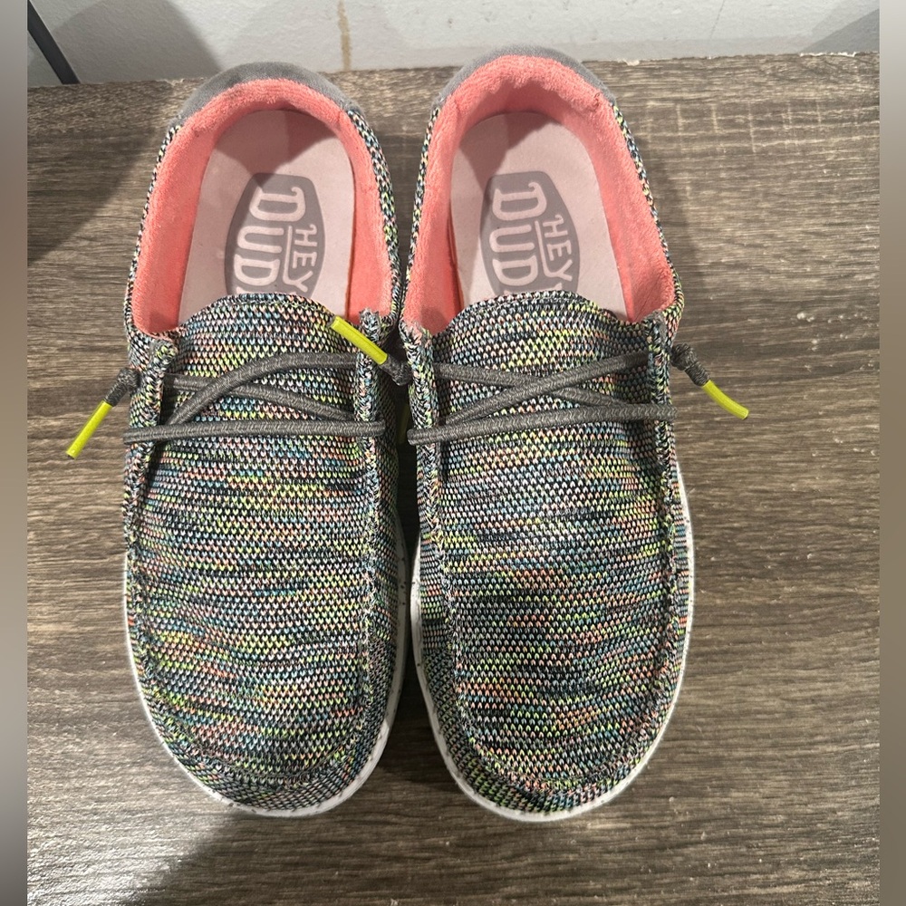 Hey Dude Kids Multicolor Knit Sneakers with Pink Lining and Neon Accents
